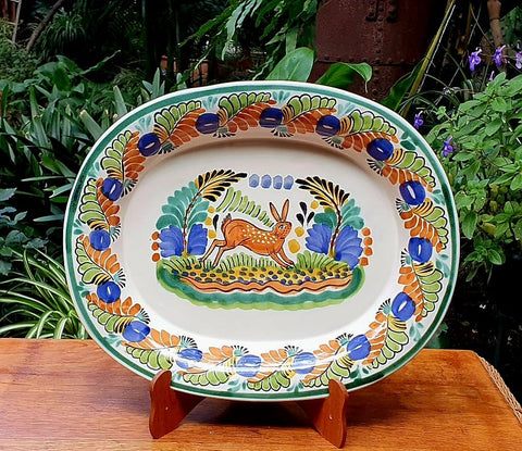 RabbitOvalTray-Ceramics-Handmade-HandPainted-MexicanPottery-GorkyPottery-Tradicional-Decoration-Kitchen-TableTop-TableSettings-TebaleSetUP-EatDifferent-CookingwithStyle-MexicanTable