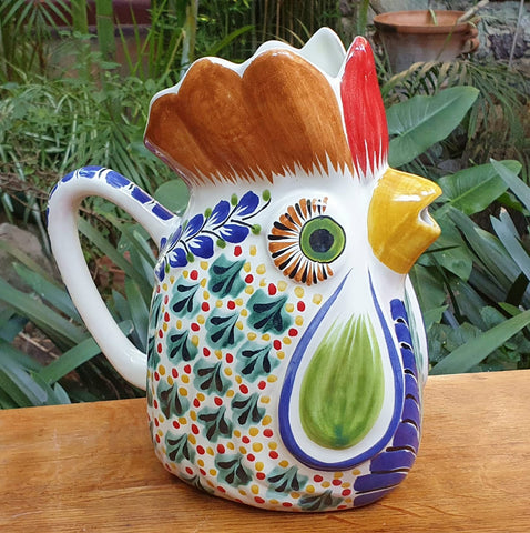 Rooster-water-pitcher-jar-ceramic-hand-painted-Mexican-Pottery-Ceramics-Handmade- Hand Painted- Gorky Pottery-jarra-Gallo