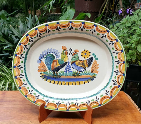 Rooster Semi Oval Tray-Ceramics-Handmade-Hand Painted-Mexican Pottery-Gorky Pottery-Tradicional-Decoration-Kitchen-Table Top-Table Settings-Tebale Set UP-Eat Different-Cooking with Style-Mexican Table-Cook Different Farr