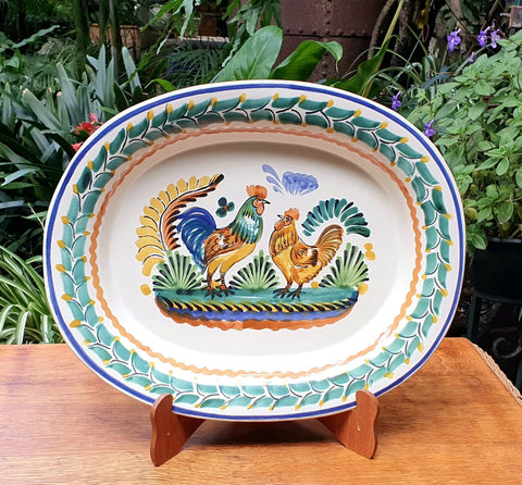 Rooster Semi Oval Tray-Ceramics-Handmade-Hand Painted-Mexican Pottery-Gorky Pottery-Tradicional-Decoration-Kitchen-Table Top-Table Settings-Tebale Set UP-Eat Different-Cooking with Style-Mexican Table-Cook Different-Farm
