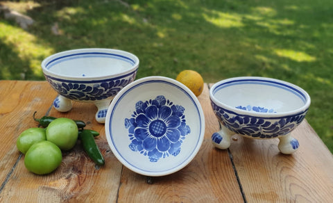 mexican footed bowls ceramic talavera folk art hand painted