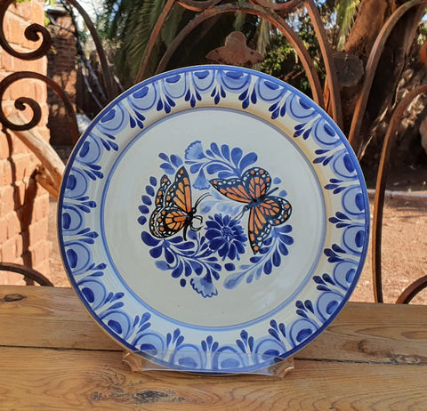 mexico ceramics charger dinner plate folk art hand painted butterfly