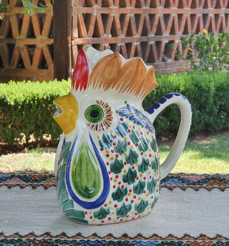 mexican jars pottery majolica hand painted rooster water pitcher