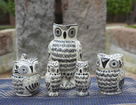 mexican pottery hand painted owl pieces majolica hand made in mexico black