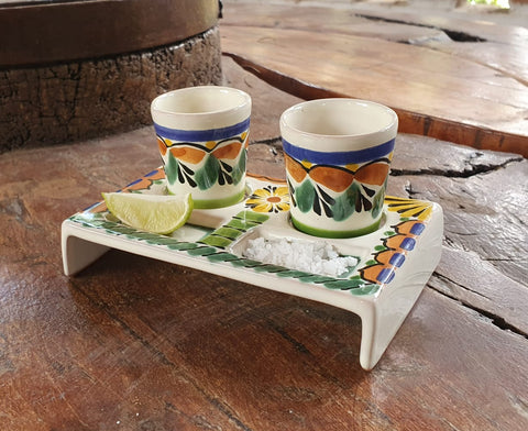 mexico ceramics pottery tequita set hand painted hand made in mexico majolica