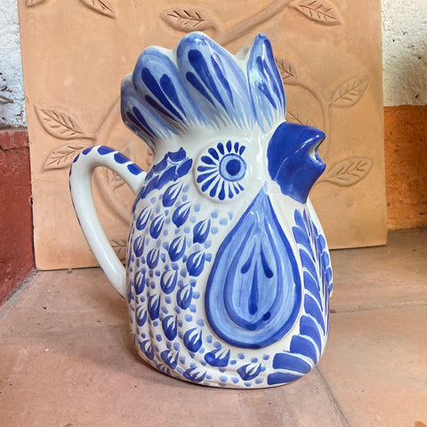ceramic-pottery-hand-painted-water-pitcher-rooster-shape-mexico-tabledecor