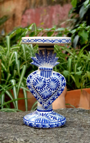 ceramics-candle-blue-talavera-mayolica-heart-handcrafts-handcrafted