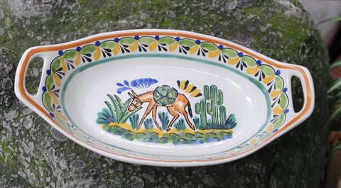 Donkey-oval serving plates-ceramic-hand-painted-Mexican-Pottery-Ceramics-Handmade- Hand Painted- Gorky Pottery-Donkey-Burro-Traditions-Table set ups-Multi colors
