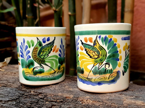 mexican-ceramic-coffee- mug-bird-hand made-hand painted-kitchen-table top-gorky pottery-coffee-drink different