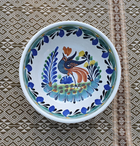 mexican-ceramics--pottery-cereal-soup-bowl-majolica-mexico-bird-motive