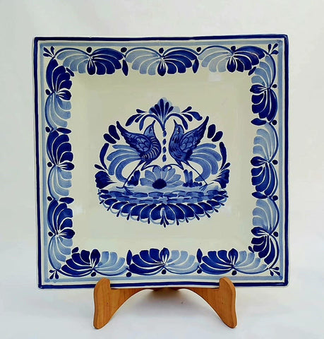 mexican-ceramics-blue-bird-square-plate-dinner-mayolica-talavera