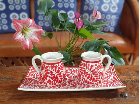 mexican-ceramics-creamer-set-plate-milestones-pattern-red-talavera