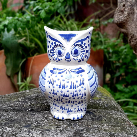 mexican-ceramics-decorative-owl-flower-vase-folk-art-mexico-blue