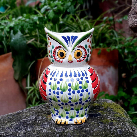mexican-ceramics-decorative-owl-flower-vase-folk-art-mexico-colors