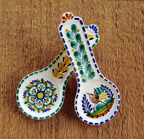 mexican-ceramics-flower-bird-spoon-rest-kitchen-handcrafted