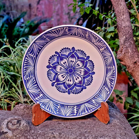 mexican-ceramics-flower-deep-round-platter-blue-and-white