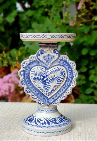 mexican-ceramics-handcrafts-blue-decorative-candle-holder-majolica-for-sale