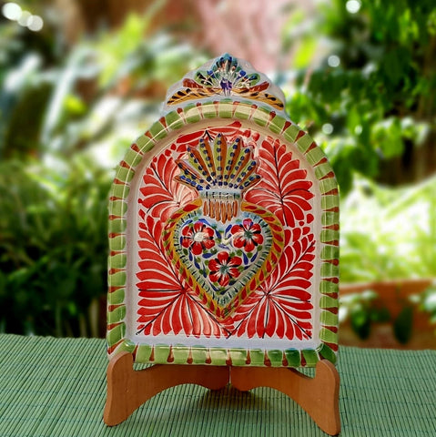 mexican-ceramics-handcrafts-red-heart-altarpiece-wall-mexico