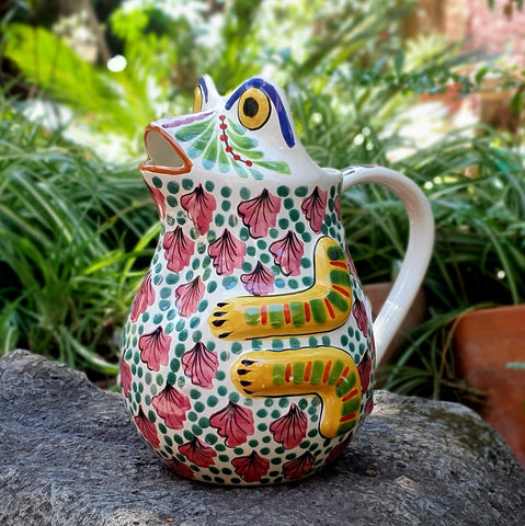 mexican-ceramics-large-frog-water-pitcher-handcrafts-mexico-color-full