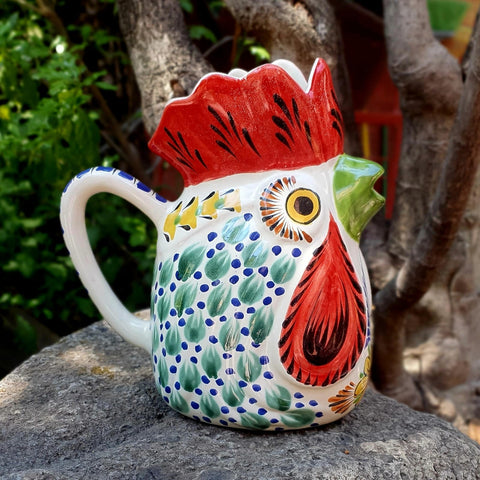 mexican-ceramics-large-rooster-water-pitcher-handcrafts-mexico-color-full-green