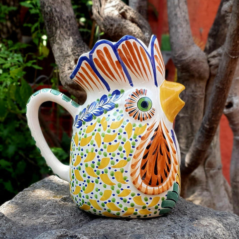 mexican-ceramics-large-rooster-water-pitcher-handcrafts-mexico-color-full