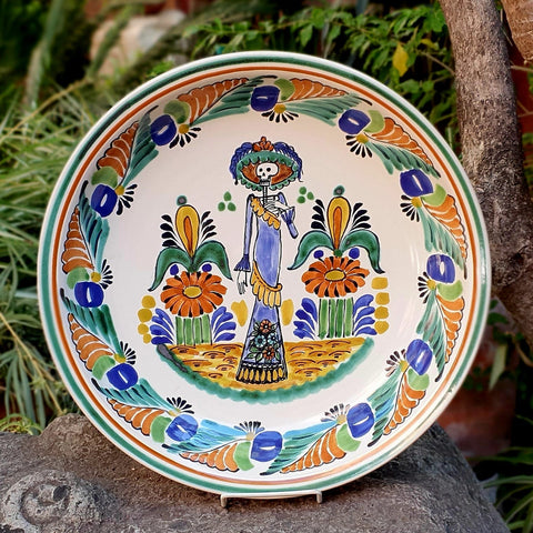 mexican-ceramics-platters-catrina-skeleton-art-folkart-handcrafts-dayofdead-decorations-diademuertos-mexico
