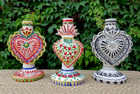 mexican-ceramics-purple-black-decorative-candle-holder-majolica-for-sale-wedding-present-handmade-set