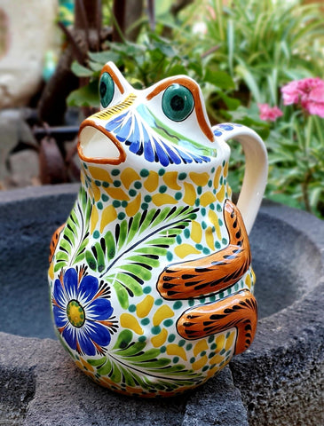 mexican-ceramics-serving-frog-water-pitcher-handcrafts-gorky