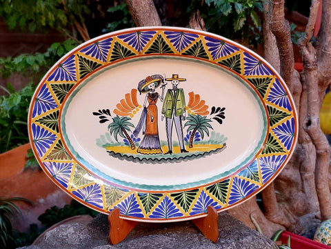 mexican-ceramics-serving-oval-platter-catrina-skeletons-couple-mexico-decor-halloween-gifts
