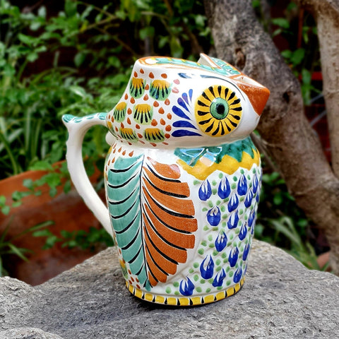 mexican-ceramics-water-owl-pitcher-animals-shapes-mayolica-handcrafts-from-mexico