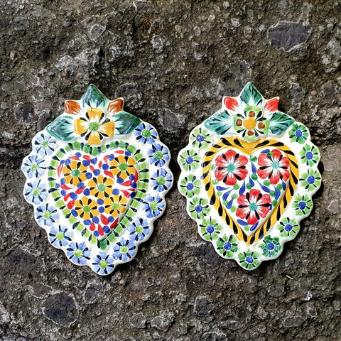 mexican-handcrafts-flower-christmas-heart-ornaments-love-day-handpainted-heart-setof2
