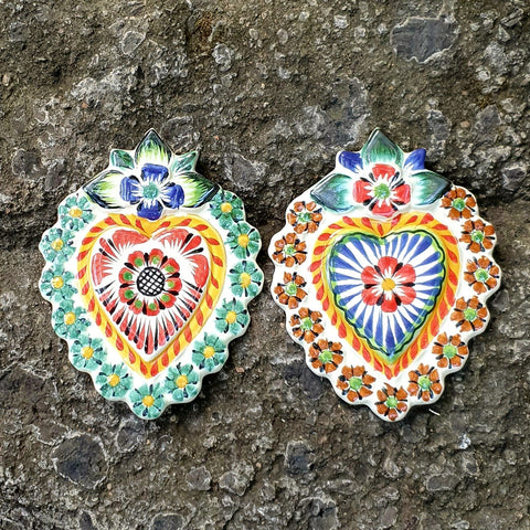 mexican-handcrafts-flower-christmas-heart-ornaments-love-day-handpainted-heart-setof2