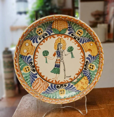 mexican-pottery-wall-platter-catrina-live-and-dead-halloween-decor-handcrafts