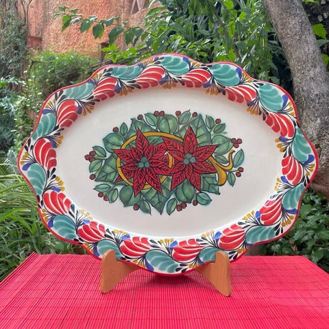 mexican-tray-handmade-handcrafts-poinsettia-christmas-tableware-talavera-majolica