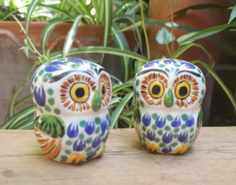 mexican pottery ceramic folk art majolica owl salt and pepper shaker