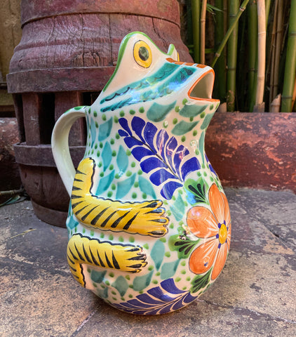 mexican water pitchers frog shape folk art hand painted gorky workshop