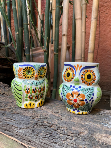 tazas mexicanas taza de café búho forma arte popular mayólica pintada a mano méxico