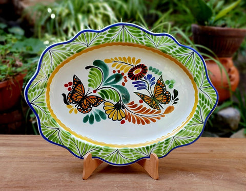 mexican trays decorative platter folk art butterfly hand painted majolica