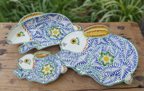 rabbit-snack-dish-bowl-plates-ceramic-hand-painted-Mexican-Pottery-Ceramics-Handmade- Hand Painted- Gorky Pottery-Easter-Easter Rabbit-Easter Egg-Pascua-Conejo-Traditions-Table set ups-Multi colors-Set of Three