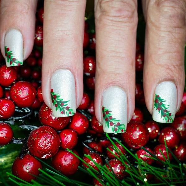 mistletoe and berries nail design