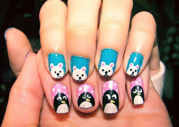 penguins and polar bears nail design