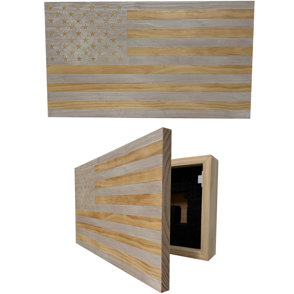 American Flag Decorative & Secure Wall-Mounted Gun Cabinet (Black & Wh –  Bellewood Designs