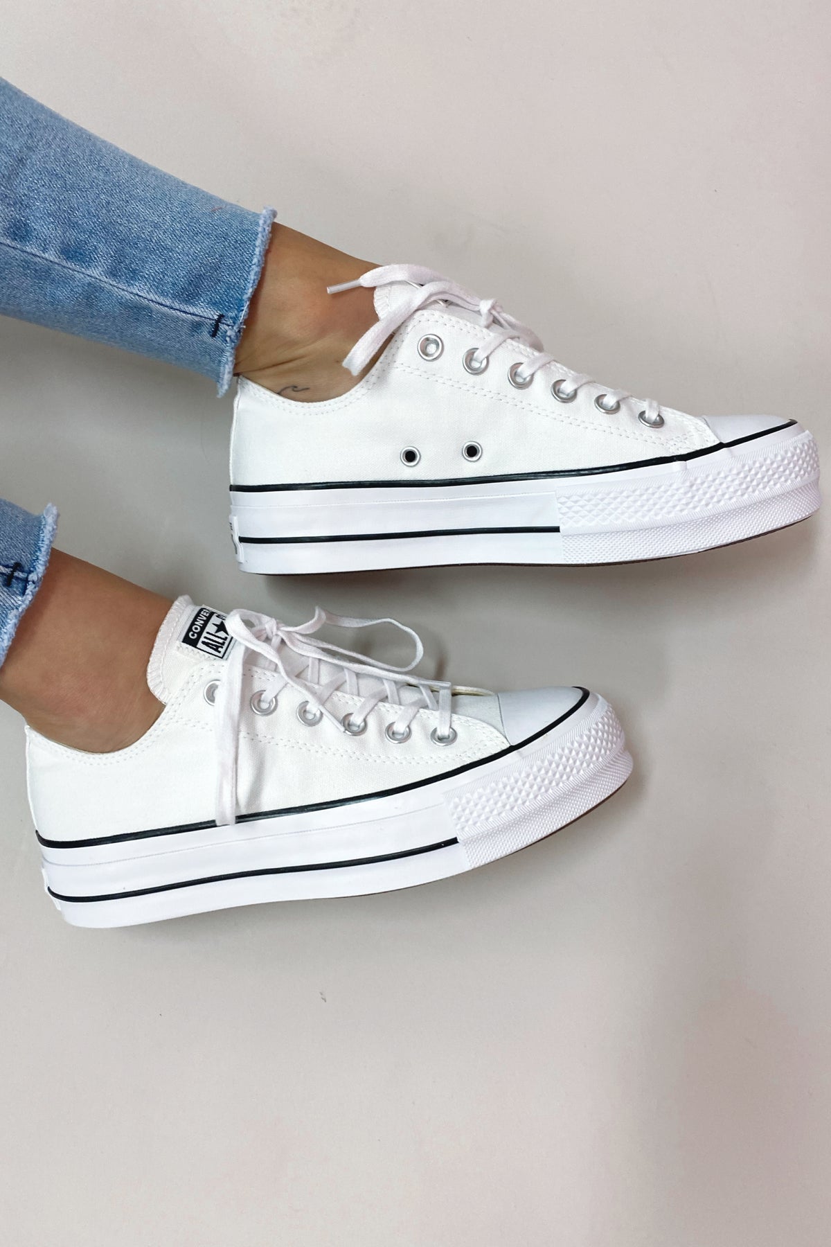 low platform white converse