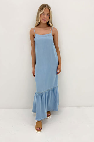 Shop Denim Maxi Dress with Roll Up Sleeves Online | Max UAE