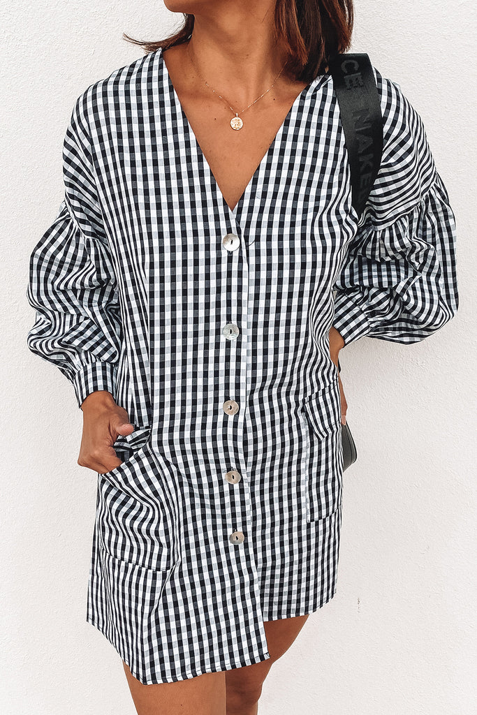 Theodora Gingham Dress Black - Jean Jail