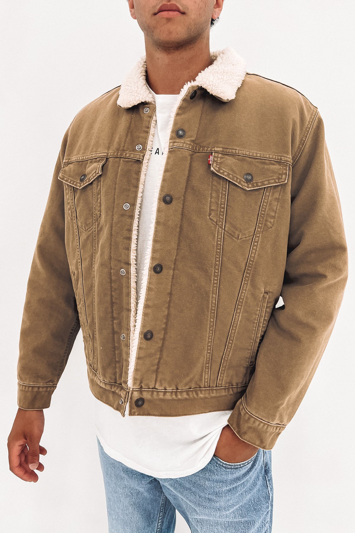 Sherpa Trucker Jacket Washed Cougar Canvas - Jean Jail