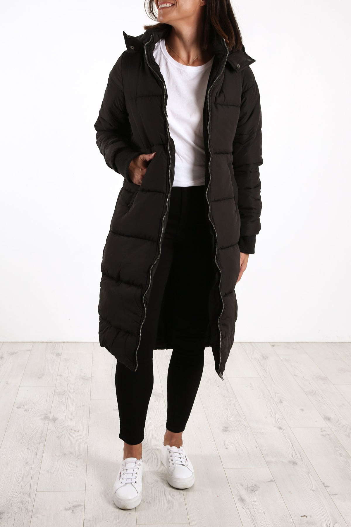 Zoe Long Line Puffer Black - Jean Jail