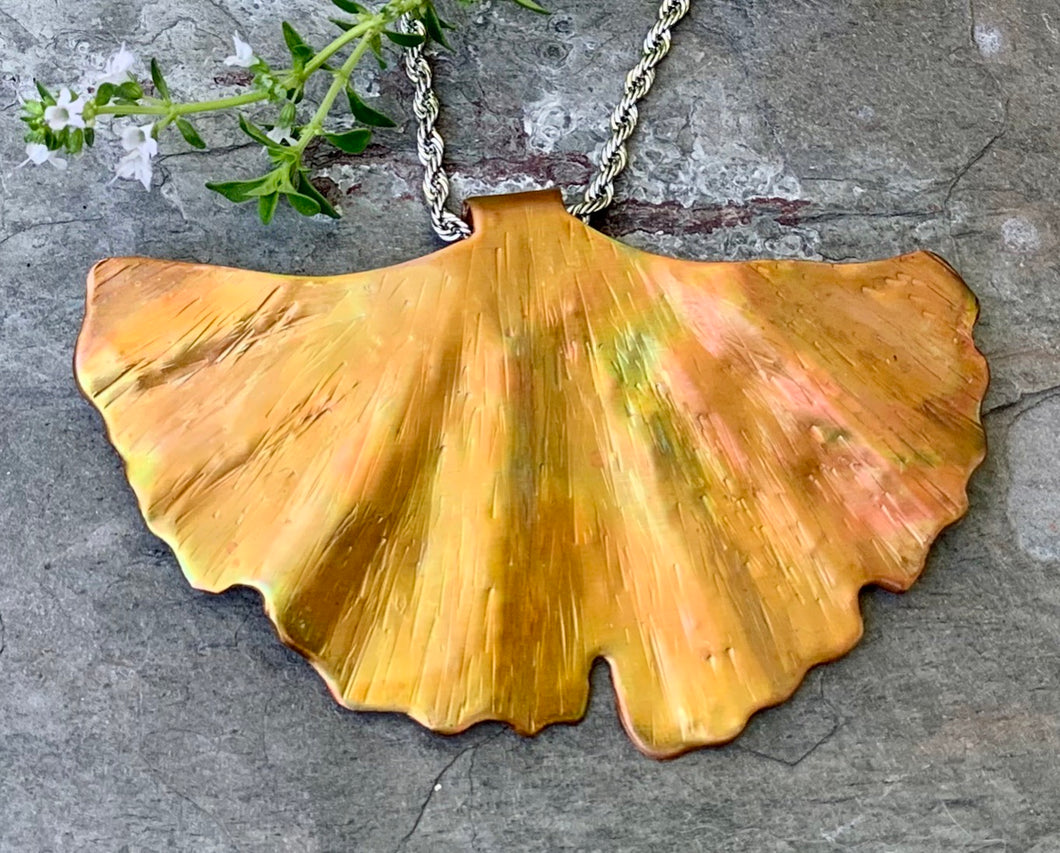 Copper Ginkgo Leaf Pendant