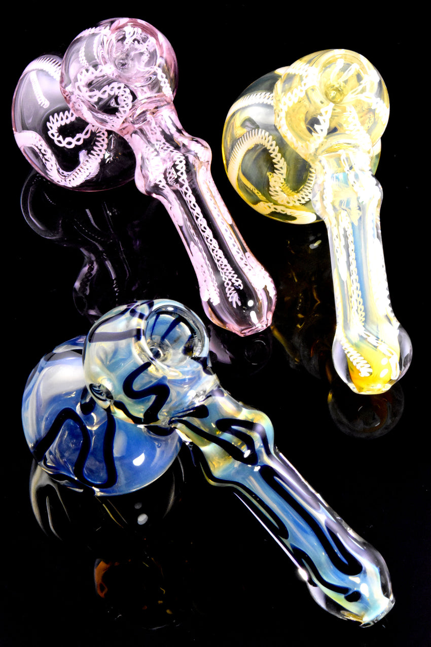 Small Color Changing Squiggle Striped Glass Hammer Bubbler - B1333