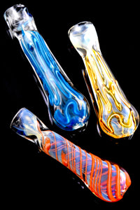 Color Changing Squiggle Striped Glass Chillum - C0317
